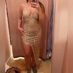 Jovani 63405 beaded gold dress